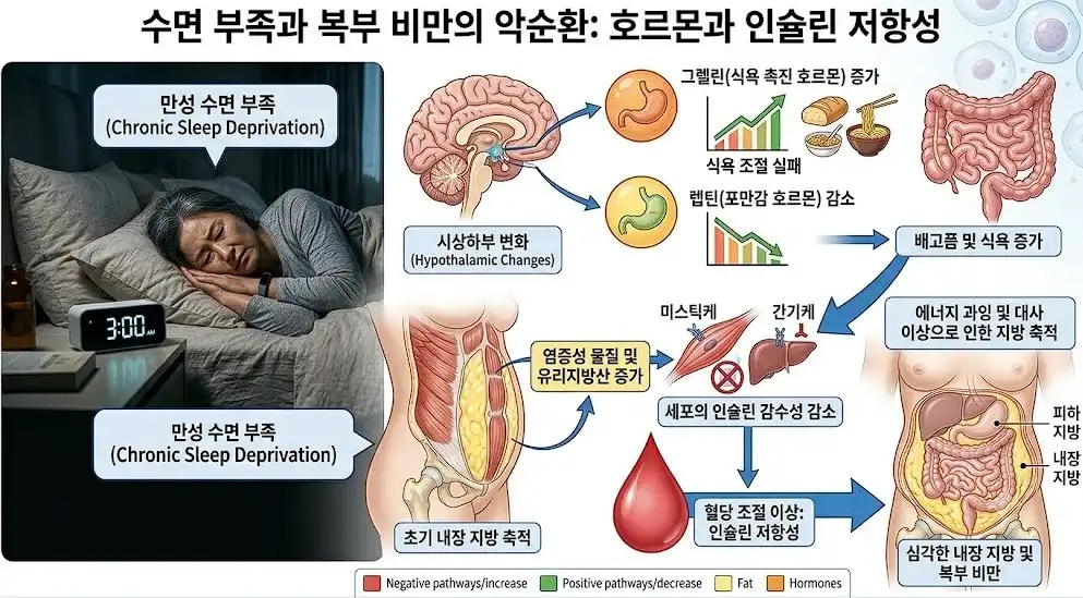 수면부족과 복부비반 악순환